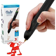 3Doodler Create+ 3D drukāšanas pildspalvas komplekts ar 75 filamentiem (600 pēdas ekstrudētas plastmasas), melns, 2023 modelis (ES kontaktdakša)