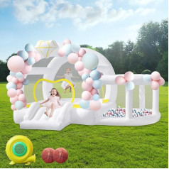 Hüpfburg Weiß mit Rutsche Sprung und Bällebad, Aufblasbare Hüpfburg Indoor Outdoor mit Gebläse für Kinder von 3 bis 8 Jahren, Bounce House für Garten Party Hochzeit Geburtstags Geschenke,405×320×230cm