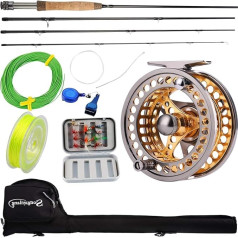 Sougayilang Fly Makšķerēšana Reel Rod kombinācijas ar vieglu portatīvo Fly Rod un CNC Machined alumīnija sakausējuma Fly Reel Complete Starter Pack