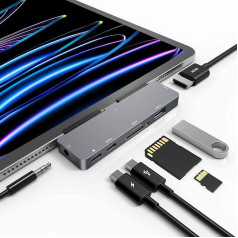 RREAKA iPad Pro USB C sadales ligzda, 7-in-1 adapteris iPad Pro M4 M2 M1 13 12,9 11 collu iPad Air dokstacijai ar 4K HDMI, uzlāde ar PD, SD/TF karšu lasītājs, USB 3.0, 3,5 mm audio ligzda, iPad Mini 6