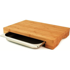 cleenbo® Cube Bamboo Профессиональная деревянная разделочная доска с лотком для сбора (лоток/контейнер для сбора Gastro из нержавеющей стали) 43 x 29 x 7 с