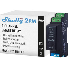 Shelly Pro 2PM | Wi-Fi, LAN un Bluetooth 2-kanālu inteliģentais releju slēdzis ar jaudas mērīšanu | Mājas un ēkas automatizācija | Saderīgs ar Alexa un Google Home | iOS Android lietotne | Tālvadības vadība