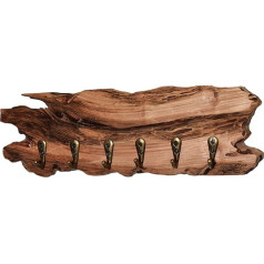 Wood & Wishes Rustic Oak Wood Key Rack ar 6 āķiem uz 30 cm ar rokām darināts Driftwood Look Country House Style Dekoratīvs unikāls priekšmets