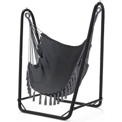 Unique U-Shaped Hammock Chair with Stand, Sturdy and Rustproof, Grey Cotton Hammock Chair