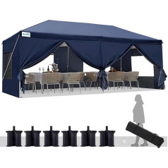 Quictent Faltpavillon 3x6m mit 6 Seitenteilen, Gartenpavillon mit Doppeln Entlüftung, Wasserdicht Stabil Pavillon Partyzelt mit 6 Sandsäcke & Rollentasche Navy Blau