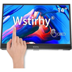 Wstirhy Portatīvais skārienjūtīgais monitors 14 collu 1920 x 1080p IPS skārienjūtīgais ekrāns USB C monitoram ar skaļruņiem, HDMI, C tipa ceļojumu monitora ārējais monitors PC portatīvajam datoram Xbox PS4/5 Switch