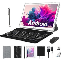 ANTEMPER planšetdators 10 collu, 4G LTE Dual SIM Android planšetdators, 4GB RAM + 64GB ROM (TF 512GB), Octa-Core 1.6GHz, planšetdators ar tastatūru + pildspalvu + peli + korpusu, WiFi/FM/OTG/GPS/13MP+5MP, sudrabots