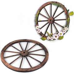 GIANTEX Set of 2 Wooden Trolley Wheels, Decorative Wheel, Brown, Decorative Trolley Wheel with Iron Sheet and 12 Spokes, Vintage 76 x 76 x 3.5 cm