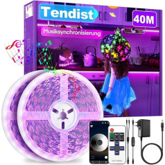 TENDIST 40M Schwarzlicht Led Streifen App Control, Blacklight Led Strip für Party mit Fernbedienung, 60 LEDs Smart uv Lampe, 24v Neon Led Strip Selbstklebend für Halloween Deko, Wandteppich, Poster