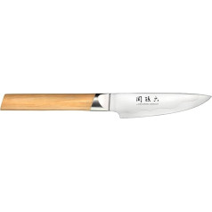 KAI Seki Magoroku Composite Officemesser 9 cm Klingenlänge - SUS420J2 Edelstahl 56 HRC /VG 10 Stahl 61 HRC - heller gemaserter Pakkaholzgriff - Handgerfertigt in Japan - Durchgehender Erl