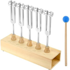 RATSTONE Tuning Fork, Tuning Fork Neurology, Tuning Fork Set of 5, 256, 259, 262, 267, 271 Hz, Aluminium Tuning Forks for Precise Frequencies, with Silicone Hammers and Wooden Boxes for Soundotherapy