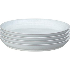 Denby 4 balti traipu trauku šķīvji ar neitrālu rakstu, balti, ar neitrālu rakstu Denby Trauku mazgājamā mašīnā un mikroviļņu krāsnī 26 cm keramikas trauku trauki ar glazūru, izturīgi pret šķembām un plaisām