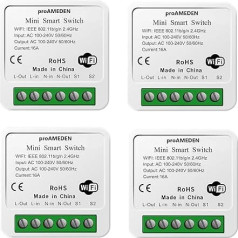 proAMEDEN Smart Wifi Switch Apple HomeKit 16A, [4/viens] Mini Smart Wifi Switch, modulis, CozyLife App darbojas ar Siri balss vadību, saderīgs ar Alexa, Google Home.