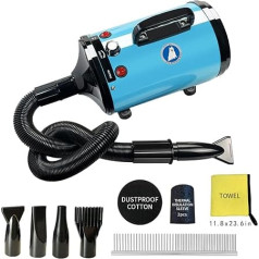 Xapigo Gebläse für Hunde, Haartrockner für Tierpflege, professioneller Haartrockner 2800 W, einstellbare Geschwindigkeit und Temperatur, Haartrockner für Hunde mit 4 verschiedenen Düsen (Blue Black)