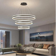 Mūsdienīga LED apaļa pusdienu galda lustra, 3 gredzenu LED dimmable ar tālvadības pulti Griestu apgaismojuma lustra Regulējams augstums piekaramais apgaismojums Piemērots ēdamgalda, dzīvojamā istaba, ieejas halle,