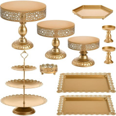 Suwimut 10 Stücke Gold Kuchen Stand Set, Metall Runde Cupcake Halter Dessert Display Platte Servierplatte, Dessert Tischständer und Tabletts Set für Weihnachten, Hochzeit, Geburtstag, Tee Party