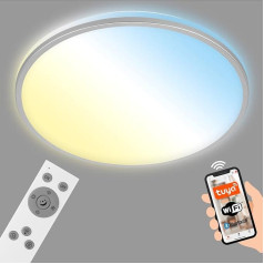 BRILONER - LED griestu lampa Flat Smart Home, darbojas ar Alexa, tālvadības pults, LED lampa, LED griestu lampa, LED griestu lampa, dzīvojamās istabas lampa, LED panelis, guļamistabas lampa, 49 x 7,7 cm, matēts hroms