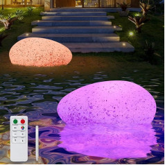 GGNOO Pack of 2 saules gaismas āra lietošanai LED saules gaismas āra 8 krāsas baseina apgaismojums peldošā saules dārza gaisma ar tālvadības pulti IPX6 ūdensizturīgs terases dārza baseina pusei (A)