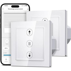 ALLEVOI WiFi rullo slēdžu slēdzis, 80 x 80 mm, viedā rullo slēdžu vadība ar procentu funkciju, saderīgs ar Amazon Alexa/Google Assistant/Siri, nepieciešams neitrāls vads