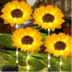 KOOPER Solarleuchten Außen Garten, 4 Pack Solar Sonnenblumenlichter mit Warmweiß LED, Wasserdicht Solar Blume Gartenleuchten mit Auto On/Off, Garten Ornamente Außen für Terrasse, Hof, Weg