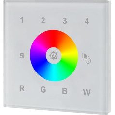 iluminize Touch sienas reostats: RGB/RGB+W/RGBW LED, 1 zona, 230 V pieslēgums, slēdžu kārbas uzstādīšana, nav universālas ierīces: nepieciešams bezvadu kontrolieris (1 zona balta stikla virsma)