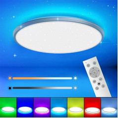 YIKANWEN LED griestu gaisma, 24 W, 3200 lm, LED plakanā griestu gaisma, regulējama, RGB fona apgaismojums ar tālvadības pulti