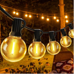 JEYMORKEY Pasaku Lights LED Outdoor Power 20 m 65,5 ft 30 + 2 G40 spuldzes Dārza Apgaismojums Balkona Pasaku Lights Āra IP44 Laika apstākļu izturīgs lapene String Lights for Patio Party