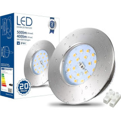 HiBay LED Spot 5 W LED iegremdējamais prožektors, plakans IP44, vannas istabas griestu prožektori, apaļš, matēts, niķeļa padziļinājumā apgaismojums, 6000 K, vēsā baltā krāsā, 500 lm, 20 gab. komplekts