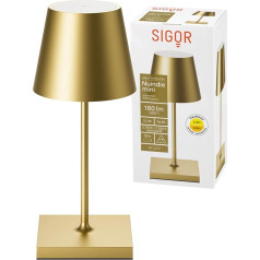 SIGOR Nuindie Mini Dimmable Small LED Battery Table Lamp Indoor & Outdoor IP54 Splash-Proof Height 25 cm Rechargeable with USB-C 12 Hours Lighting Time Gold