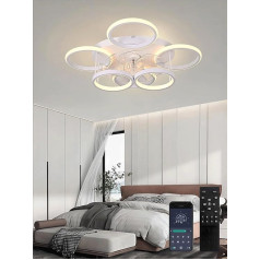 Qiaomao Griestu ventilators ar apgaismojumu 65 cm Balts 75 W Dimmable griestu gaismas ventilators ar tālvadības pulti APP, 6 gang lampu griestu ventilatori Griestu lampu ventilators dzīvojamai istabai Guļamistaba