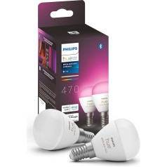 Philips Hue White Ambiance & Color E14 Luster LED lampa, ar iespēju regulēt apgaismojumu, līdz 16 miljoniem krāsu, kontrolējama ar lietotnes palīdzību, saderīga ar Amazon Alexa (Echo, Echo Dot), dubultie komplekti