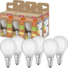 OSRAM Superstar+ Classic P GLFR 40 LED spuldze, E14, mini lodītes formas, 2,9 W, 470 lm, 2700 K, silti balta gaisma, regulējama, LED kvēldiega tehnoloģija, ļoti energoefektīva, C energoefektivitātes klase, 6 gab. iepakojumā