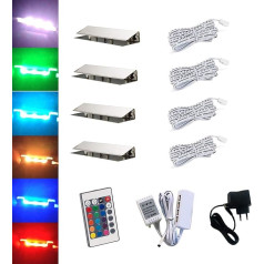 ACCE LED RGB stikla malu apgaismojums Stikla grīdas apgaismojums Vitrīnas apgaismojums Spoguļu vitrīnas apgaismojums Clip Glass Augstākās kvalitātes spogulis Nerūsējošais tērauds (komplekts no 4)