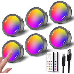 USB uzlādējams RGB LED punkta akumulators, melns uzlādējams bezvadu vitrīnas apgaismojums ar tālvadības pulti un taimeri, magnētiskais apgaismojums zem skapja, virtuve, LED, apaļa krāsu maiņas skārienjutīga skapja gaisma