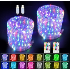 GLPE Pack of 2 x 10 m 200 LED šļūtene, USB pasaku gaismas āra iekštelpās 8 režīmi un 16 krāsu maiņa, RGB gaismas caurule IP65 ūdensizturīga guļamistabai, ballītei, dārzam, kempingam Ziemassvētkiem