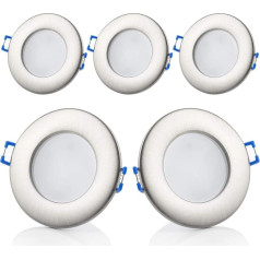 LED iebūvēts prožektors, Ultra Flat, Warm White, Cool White, 230 V, apaļie vannas istabas iebūvētie prožektori, Vannas istabas un mitro telpu apgaismojums, Vannas istabas apgaismojums (5 hromēti), IP44, 6,5 W, 650 lūmeni, LED iebūvēts prožekto