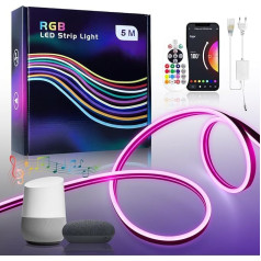 VAVOMIA LED Strip RGB 5 m ūdensizturīgas elastīgas neona LED lentes IP65 Smart Strip neona LED lentes WiFi saderīgas ar Alexa, App, Google Home ar tālvadības pulti, telpu un āra dekorēšanai