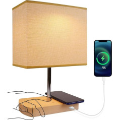 JOWHOL Galda lampa ar 15 W bezvadu lādētāju Guļamistabas nakts lampa Pieskāriena lampa ar pieskārienu, ātri uzlādējama ar USB lādētāju LED nakts gaismas lampa ar regulējamu augstumu Dekoratīvā galda lampa Dzīvojamā istaba