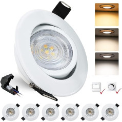 BOYIR LED iegremdējamais prožektors 230 V, 5 W 500 LM LED prožektori 3000/4000/6000 K, griestu prožektori, IP44, vannas istabas iegremdējamie gaismekļi, grozāmie LED iegremdējamie prožektori, 68 mm, balts, komplekts