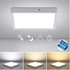 Combuh LED griestu gaisma ar kustības sensoru, krēslas sensors, 18 W 1800 LM radara sensora griestu gaisma ar laika iestatījumiem, 3000 K ~ 6000 K Ultra plānas lampas Griestu lampas priekšnama kāpnēm pagrabam