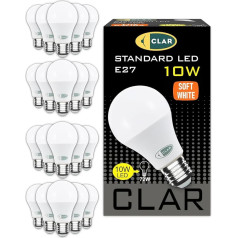 CLAR - LED spuldze E27 10 W, LED spuldze E27, 80-90 W spuldzes aizvietotājs, spuldze E27, LED spuldze, silti balta 3000ºk 10 W (iepakojums 20)