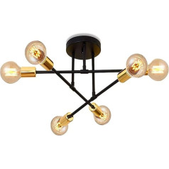 wenppran Retro Sputnik Guļamistabas pusielaides industriālā griestu gaisma Metāla E27 Modern Black 6 Lights Single griestu gaisma dzīvojamai istabai Guļamistaba