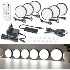 WOBANE Dimmable LED skapja apgaismojums, 6 LED virtuves apgaismojums ar RF tālvadības pulti, īpaši spilgts 6000 K Cool White LED apgaismojums, paredzēts virtuvei, skapjiem, plauktiem, vitrīnām, drēbju skapjiem, melns, melns