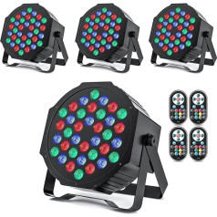 DELIBANG RGB LED Par lukturi, 4 gabali, 36 LED prožektori DMX512 ar tālvadības pulti un skaņas aktivizēšanu, disko gaisma, ballīšu gaisma DJ, kāzām, koncertiem, klubiem, bāriem