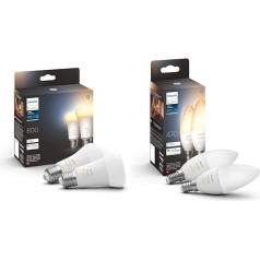 Philips Hue White Ambiance E27 spuldžu komplekts 2x800 & White Ambiance E14 LED spuldžu komplekts (470 lm)