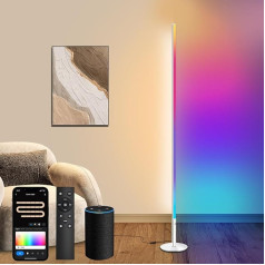 Fortand LED grīdas lampa dzīvojamā istaba, WiFi RGBCW LED grīdas lampa, aptumšojama stūra lampa, saderīga ar Alexa/Google Home, LED grīdas lampa ar tālvadības pulti, 16 miljoni krāsu, mūzikas režīmi, DIY režīms,