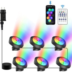 NATPOW Teichbeleleuchtung LED Unterwasser, Unterwasserbeleuchtung RGB Teichlicht mit Fernbedienung Bluetooth APP, IP68 wasserdicht, Farbwechsel Gartenbeleuchtung für Garten, Patio, Baum(6 in 1)