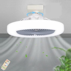 YUYTE Griestu ventilatori ar apgaismojumu un tālvadības pulti, lampa ar ventilatoru, neliels griestu ventilators iebūvējamam montāžam, aptumšojams LED apgaismojums guļamistabai, balts, 3 vēja ātrumi