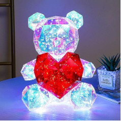 WLHONG 3D nakts gaisma Teddy Bear, LED nakts gaisma bērniem Teddy Bear ar sarkanu sirdi, izgaismots Teddy Bear bērnu istabas rotājums meitenēm bērniem, jubileja, mīļotājiem dāvana