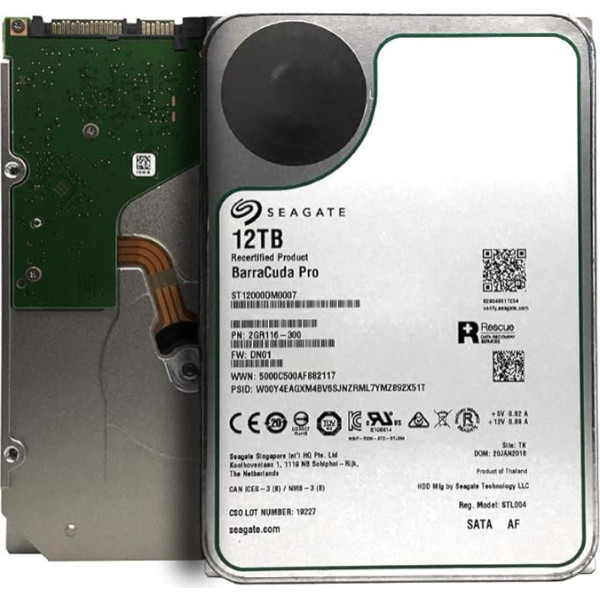 Seagate Barracuda Pro 12 TB ST12000DM0007 intern Festplatte (8, 9 cm (3, 5 Zoll), 7200 u/min, 256 MB Cache, SATA 6 Gb/s, Silber) (Generalüberholt)